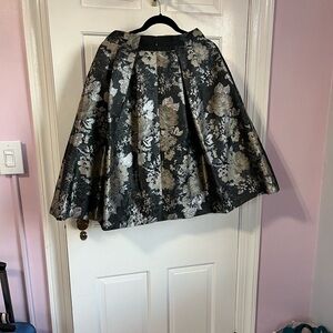 Eliza J Black and Gold Floral A-Line Skirt